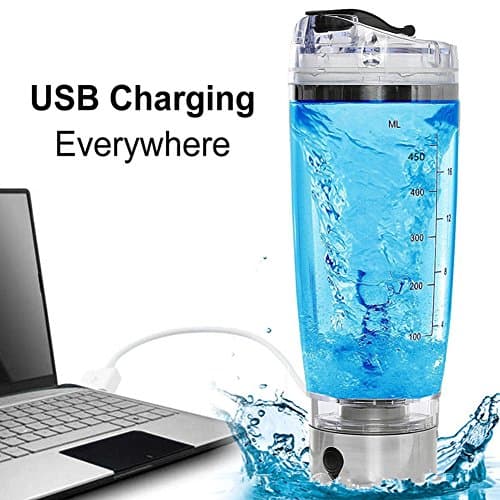 Electric Protein Shaker Bottle USB Rechargeable Automatic Powder Tornado Mixer Blender Vortex Mixing Cup for Tea Milk Coffee Powdered Supplements and other Beverage, ideal Gym Cup (Capacity: 450ml)