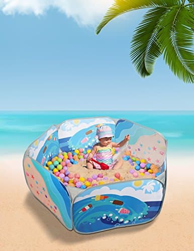 SUGAR Q Convenient Non-toxic Odor-free Good Quality Oversize Birthday Gift Ball Pit Pool for Child in Blue Ocean Sea Beach Design for Outdoor Indoor(SPT005)