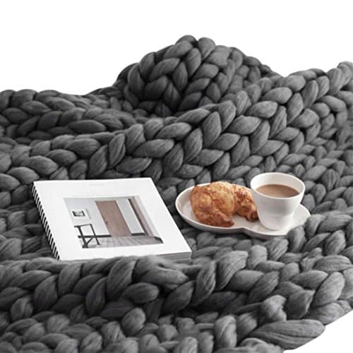 Sofa Throw Handmade,Giant Chunky Knitted Blanket Thick Wool Bulky Knitting Throw for Bedroom/Sofa/Living Room (Dark Gray, 100x120cm/39.4x47.3")