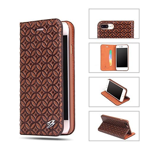 iPhone 7 Plus Cases, MS Jumpper Genuine Leather Of Cowhide Protective Cover Flip Wallet Case For iPhone 7 Plus 5.5 Inch (Brown)