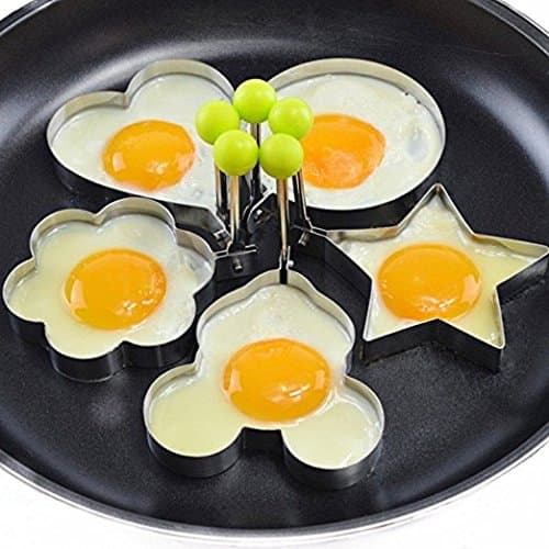 eBerry 5PCS Egg Mold Rings - Stainless Steel Fried Egg Pancake Ring Mould Kitchen Tool for Creative Fun Breakfast