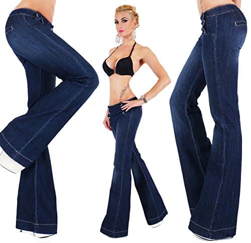 Women's Quality Flared wide leg Jeans Blue washed Sizes UK 6 8 10 12 14