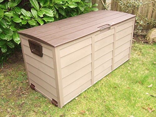 GARDEN STORAGE CHEST UTILITY CUSHION BOX SHED PLASTIC MOCCA AND BROWN-3 Years GUARANTEE!
