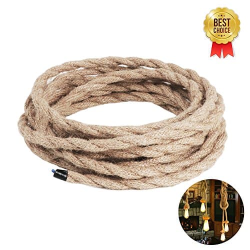 Electrical Cord, 16.4ft Linen Covered Copper Wire 18/2 Round Vintage Twisted Cloth Cable Antique Industrial Lamp Rope for DIY Pendant Light