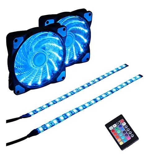 Onewatt 120mm Case Fan Computer Case Cooling Fan LED Strip Light for PC Computer (RGB, 2pcs 18 leds 30cm LED Strip,2pcs LED Fan, F Series)
