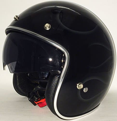NEW MT LE MANS SV FLAMES OPEN FACE JET LOW PROFILE SKINNY CHOPPER CUSTOM BOBBER HELMET MOTOR CYCLE BIKE SCOOTER CRASH (L)
