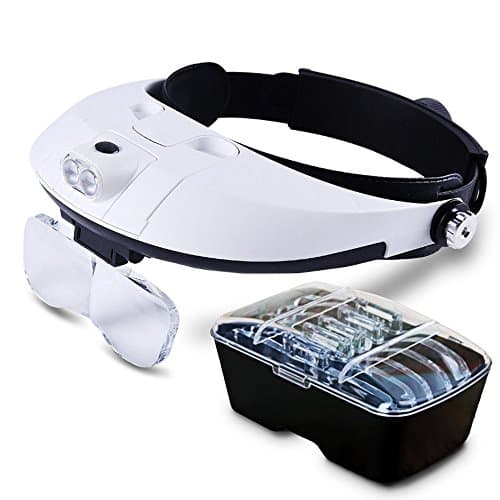 Cafego Headhand Adjustable Magnifying Glass 1.0X 1.5X 2.0X 2.5X 3.5X Magnifying Glass with 2 LED Lights Headset Dental Surgical Magnifying Glasses