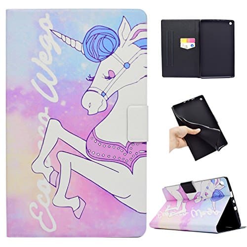 Case for Kindle Fire HD 8 2017, GSWAY Thinnest and Lightest Folding Stand PU Leather + TPU Inner Frame Auto Sleep / Wake Cover Smart Shell with Anti-Slip for Amazon Kindle Fire HD 8 2016/2017 - Beautiful Unicorn