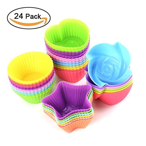 BakeBaking Mini Muffin Pan - Reusable Silicone Cupcake Molds 24 Pack - Small Baking Cups Truffle Cake Pan Set Nonstick in 6 Colors.