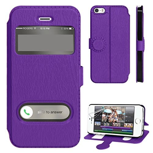 Mobileconnect4u Purple PU Leather SView For iPhone 6 Plus with Stand & Plastic Window - Includes Screen Protector & Stylus