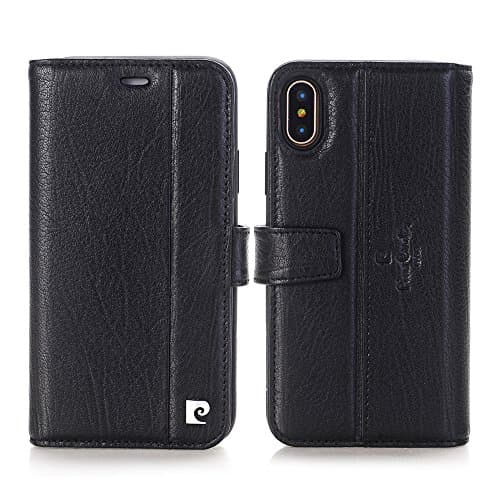iPhone X Leather Wallet Case with Cards Slots , Pierre Cardin Premium Luxurious Classic Business Style Folio Flip Wallet Cover for Apple iPhone 10 Black