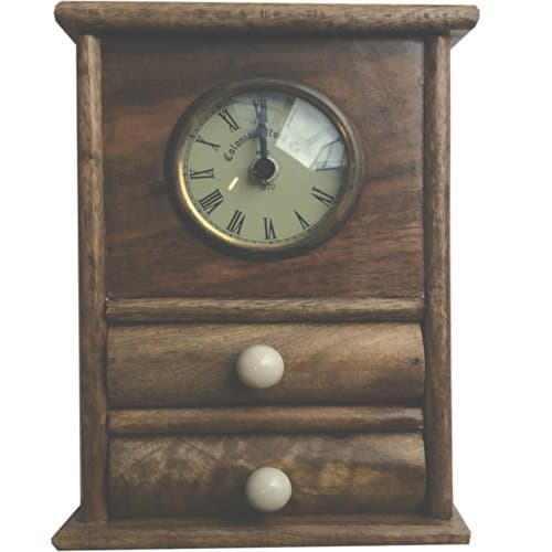 Rustic Wooden Table Clock with Two Small Drawers