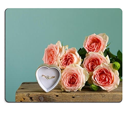 Luxlady Gaming Mousepad IMAGE ID: 34553215 gold ring with diamond and bouquet pink roses