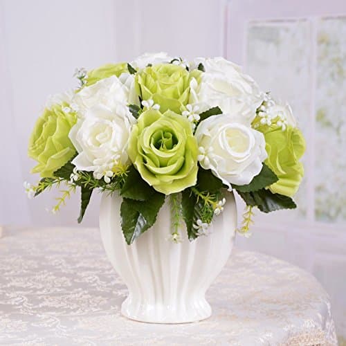 XPHOPOQ Artificial Flower Silk Flower Dried Flower Bundle Ceramic Vase Indoor Living Room Decoration Green
