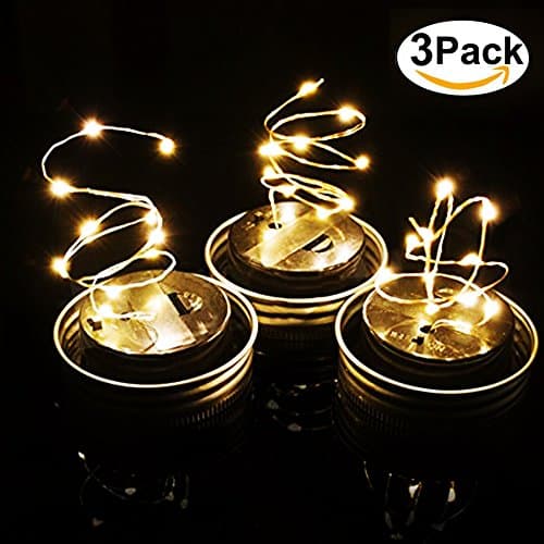 Solar Light lids - 10 LED Mason Jar Silver Lids Fairy Waterproof Hanging Pendant Lantern Inserts With Regular Mouth Jars for Garden,Patio,Outdoor Party,Solor String Light (5 Pack-Warm White)