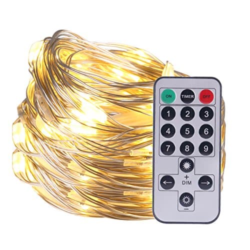 LED Remote Control Waterproof Battery Operated Fairy String Lights Copper Wire Light,16ft 50 LEDs Warm Whtie Outdoor String Lights for Christmas Party Bedroom, Corridor, Patio, Garden, Yard, Photo Fr