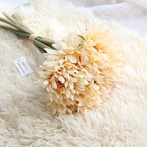 COOBL Artificial Silk Flower Advanced Decorative Chrysanthemum Wedding Bouquet (3pcs)(Champagne)