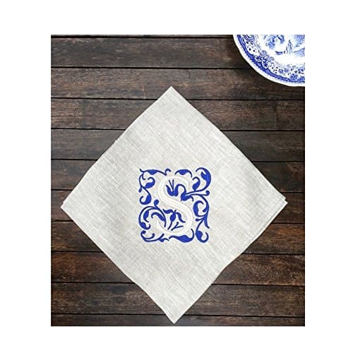 Royal Blue Linen Personalized Monogram Napkin Sets, Customizable Grey Wedding Table Linen
