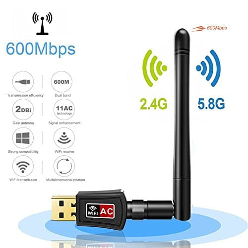 Wireless USB WiFi Adapter 600Mbps Dual Band 2.4G/150Mbps + 5.8G/433Mbps IEEE802.11 ac/n/g/b/a USB Wifi Dongle with High-gain Antenna for Windows Vista/XP/2000/7/8/10, Linux, MAC OS