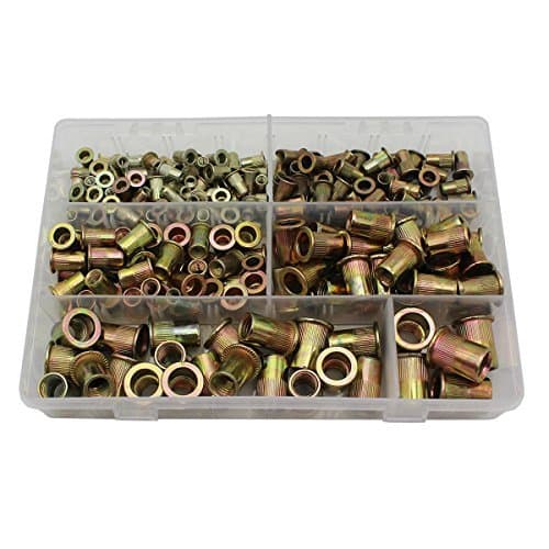 210Pcs Rivet Nut M4 M5 M6 M8 M10 M12 Zinc Plated Carbon Steel Flat Head Rivnut Threaded Insert Rivet Nuts Assortment Set