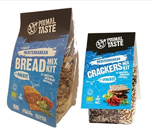 Organic Bread Mix Kit (450g) & Cracker Mix Kit (250g) Mediterranean by Primal Taste (sold as set) - gluten free, grain free, certified by Soil Association