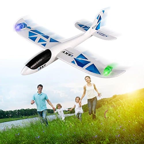 Epp Foam Airplane Toy, LED Throwing The Plane Model Toy, TUDUZ Newest Funny 43*42cm Foam Throwing Glider Inertia Led Night Aircraft Toy Hand Launch Airplane Model Toy for Kids Children Boys Girls (Blue)