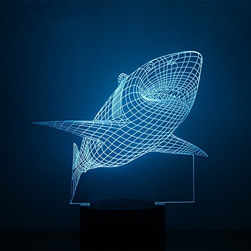 Alisabler 3d Night Lamp Colorful Shark Shape Touch Control Light 7 Colors Change USB LED for Desk Table with Multicolored USB Powered Home Decoration Best Gift for Valentine's Day