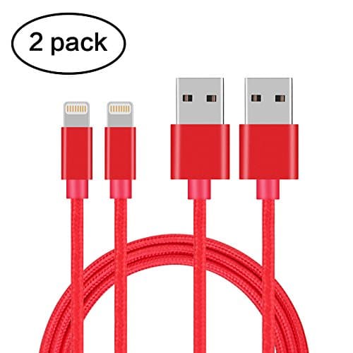 Lightning Cable,Gulf Y 2Pack 10FT/3M Nylon Braided 8pin USB Charging Cables Sync Charger Cord for Apple iPhone 7/7 Plus/6/6s/6 plus/6s plus, 5c/5s/5/SE, iPad Air/Mini/Pro, iPod Nano/Touch (2Pack-Red)