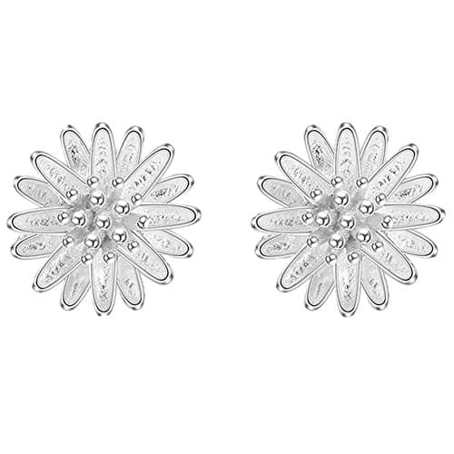 Sterling Silver Daisy Sunflower Design Women Stud Earrings,White