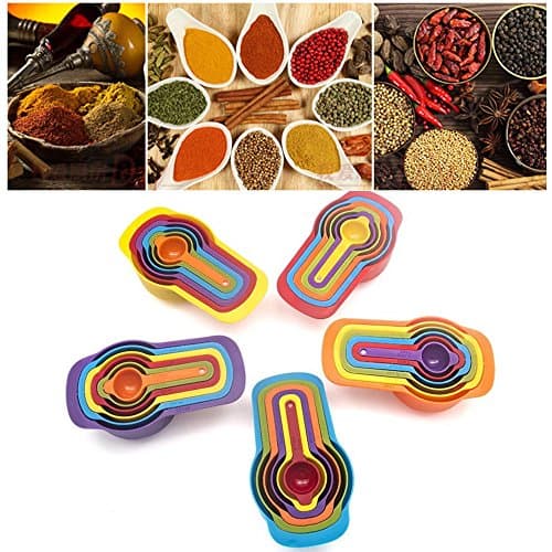 6 Pcs A Set of Plastic Nested Measuring Cups Spoons Stackable Rainbow Kitchen Measuring Set for Bakeware Random Color
