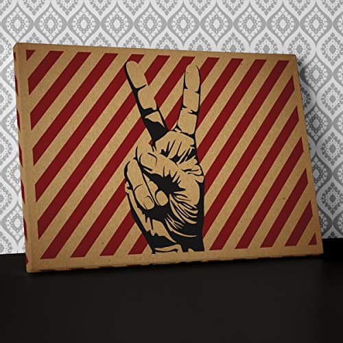 Peace Sign Red and White Canvas Wall Art, Framed Ready to Hang Picture Print AB213