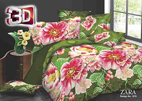 3D Effect Bedding Set Duvet Cover+Fitted Sheet Floral Printed 4Pc Complete Set (Double, Design 1015)