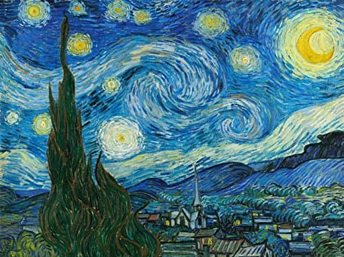 LuxHomeDecor Framework Print on MDF Wooden Panel Vincent van Gogh The Starry Night 80x60 CM Bordo Noce