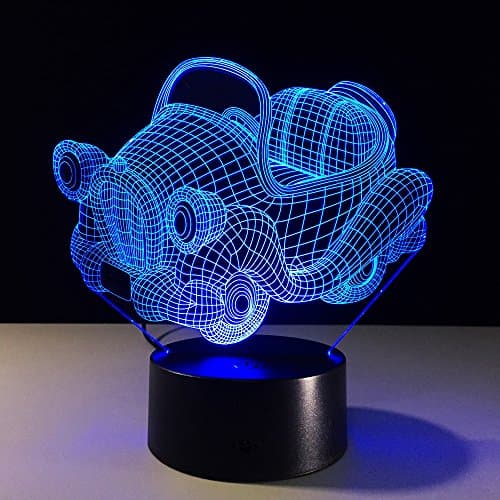Leisurely Lazy Mini Car 3D Optical Illusion Table Lamp 7 Colors Change Touch Button and 15 Keys Remote Control LED Light Decor