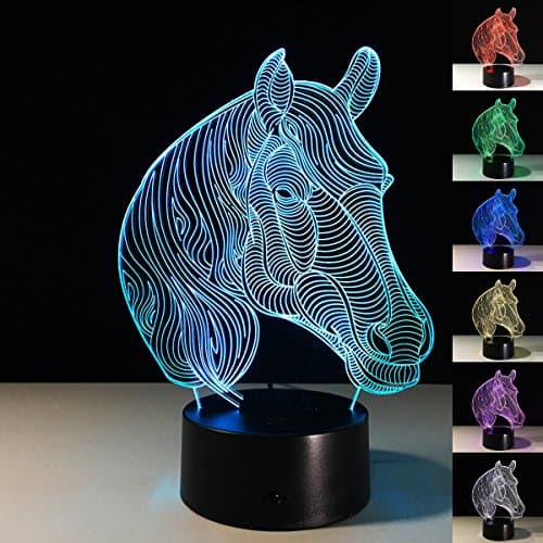 3D Illusion Lamp XJCKING Night Light Horse Head 7 Changing Colors Touch USB Table Nice Gift Toys Decorations