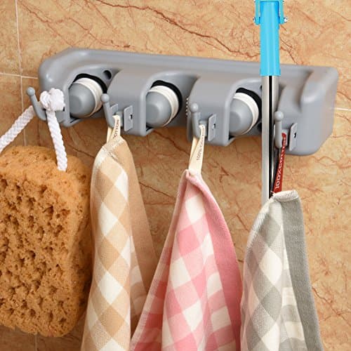 NewPower Broom Mop Holders,Tools Storage Wall Mounted Organizer For Shelving 3 Position 4 Hooks On The Bath,Kithcen-Plastic.