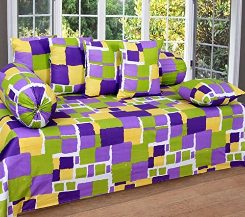 RelaxoLite Diwan Set 100% Cotton Multicolor 104 TC Geometric Abstract Print Home Décor Multicolor Bedsheet With Cushion & Bolster Cover Set