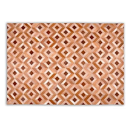 Five Patchwork Cowhide Rug W120 x L180 cm Brown Caramel Check Glued without stitching