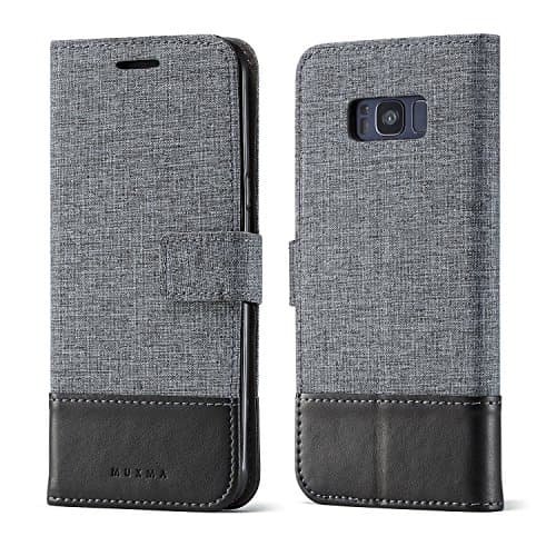 Samsung Galaxy S8 WALLET CASE Textile fabric Artificial leather bag Protective cover Mobile phone case Business card compartment and stand function (BLACK)