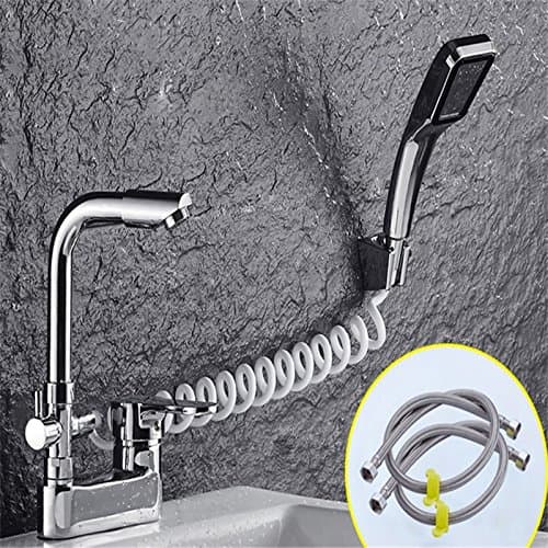 Banalili Full Copper Double Hole Basin Hot and Cold Water Faucet With Shower Shampoo Pull Three Hole Wash Basin Basin Basin Faucet Rotation, D