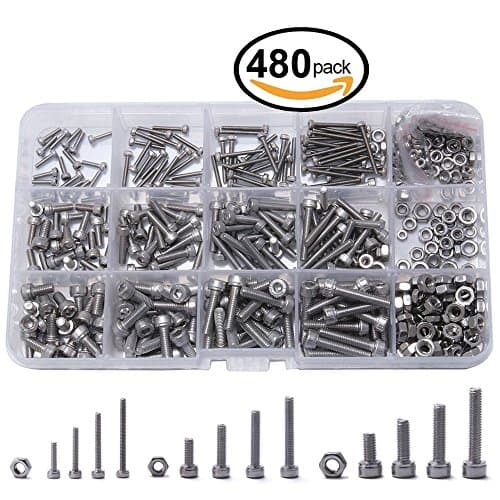 480PCS M2 M3 M4 Stainless Steel Hex Socket Head Cap Bolts Screws Nuts Assortment Kit with Storage Box (304 Stainless Steel)