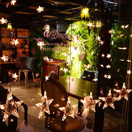 Lysignal LED Curtain Fairy String Light Star Shaped Twinkle Lights Curtain Night Lights Starry Lights Indoor & Outdoor Used for Garden Christmas Party Wedding New Year Decorations, Etc (Warm White)