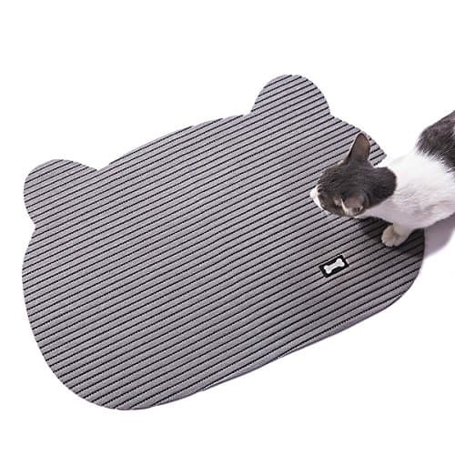 Non Slip Cat Litter Tray Mat, Soft Kitten Head Dog Food Bowl Mat, Small, Grey