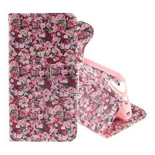 Pridot Retro Style Protective Cover for iPod Touch 6th/5th Case High Quality PU Pouch Flip Wallet Case with Card Holder & Magnetic Closure - Rose Garden