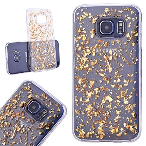 VertTek Samsung Galaxy S6 Edge Bling Glitter Case Brilliant Crystal Back Cover (Shiny Gold) Flexible Rubber TPU Silicone Case Gel Rubber Cover Crystal Clear Transparent Phone Back Slim Bumper Ultra Thin Slim Fit Soft Case Lightweight Protective Shell
