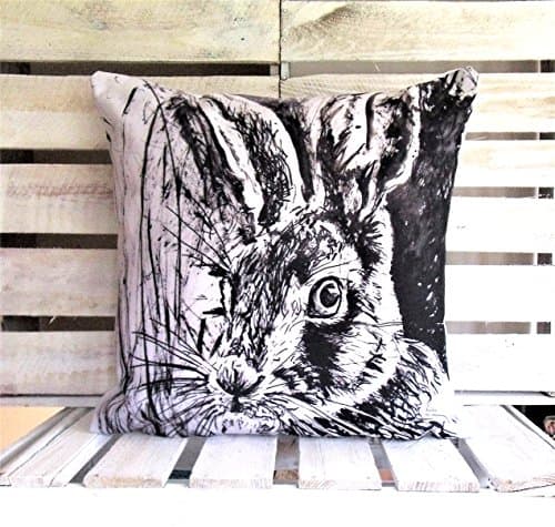 Hare Cushion - Hare Gift - Black - White - Animal - Wildlife