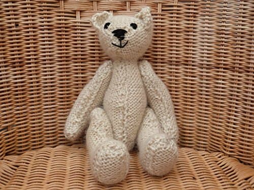 Handmade teddy bear. 11" hand knitted teddy bear. Handmade bear made with undyed lambswool and mohair mix