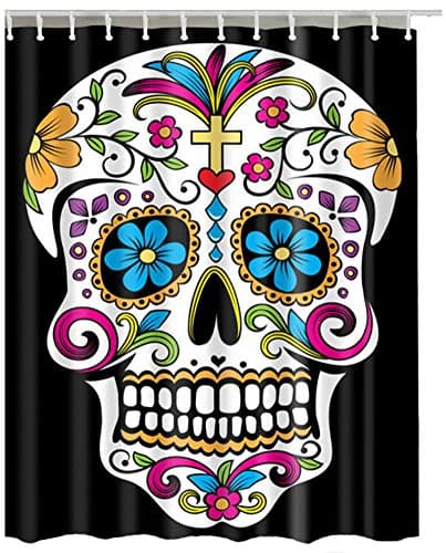 Flowers White Skull Black Bath Curtains Waterproof Polyester Shower Curtain 180cm X 200cm