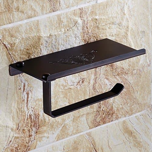 KKY-ENTER Simple And Stylish Black Pure Copper Tissue Box Waterproof Phone Stand Bathroom Roll Paper Holder Toilet Paper Stand