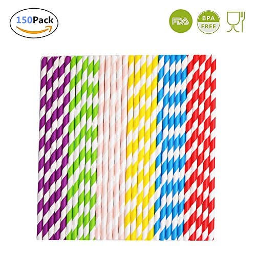 Simplife 150 Pack Paper Drinking Straws Rainbow and Candy Series for Everyday,Party,Wedding,Celebration. (Rainbow)